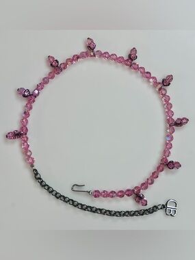 Vintage Signed Blair Delmonico Pink Swarovski Crystal Dangle Choker Necklace